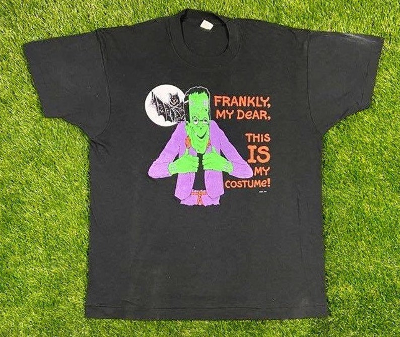 Vintage Halloween Frankenstein Graphic Tshirt Trick or Treat Oct 31 Screen Stars Size XL Made in USA Spooky 1980s 80s Casablanca