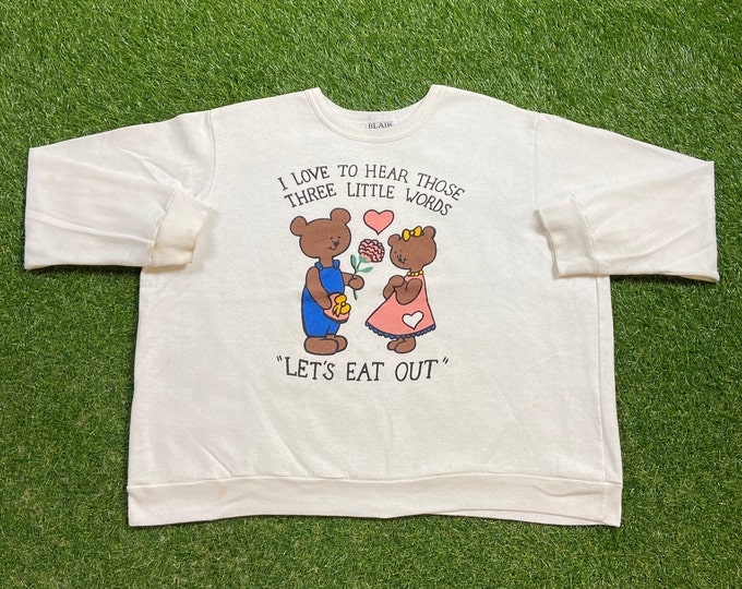 Vintage Teddy Bear Let's Eat Out Crewneck Sweatshirt Blair Size Large L Lauren American Apparel Bear Grandma 1990s 90s