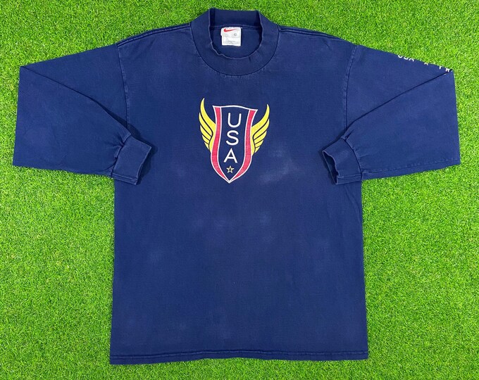 Vintage Nike Team USA Track Field long sleeve 1990s 90s Large Made in USA Olympics Print