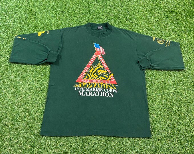 Vintage USMC Marines Corps Long Sleeve T Shirt Tee Made USA Size Xtra Large XL 1990s Marines Army United States Military Veteran