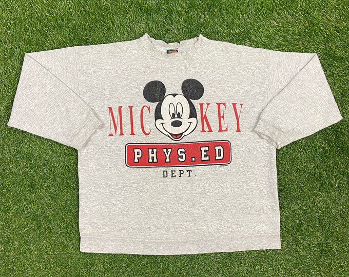 Vintage Mickey Mouse Phys Ed Dept Crewneck Sweatshirt Size Xtra Large XL Walt Disney World Magic Kingdom Classic Rare Pull Over Oversized