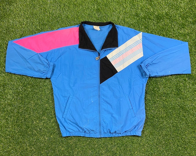 Vintage Santiago Sporta Windbreaker Zip Up Jacket Made USA Size Large L Streetwear Sport Active Wear Classic Multicolor Light Rain Coat 90s