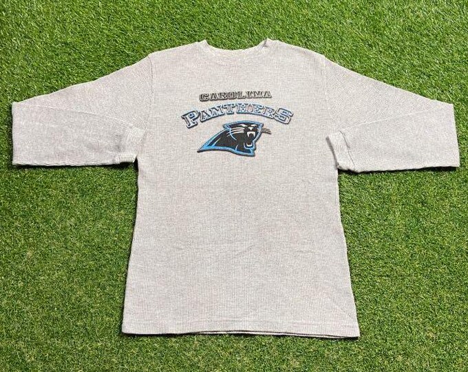 Vintage Carolina Panthers Thermal Long Sleeve Shirt Size Youth XL NFL Football Nfc North Carolina 1990s 90s
