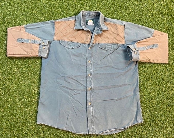 Vintage Cabelas Button Down Shirt Size Xtra Large XL Rare 1990s 90s Denim Jeans American Apparel Outdoor Wear Work Wear Rugged