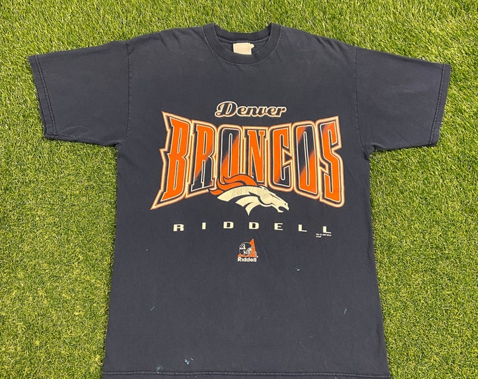 Vintage Denver Broncos T Shirt Tee Riddell Size Large L NFL Football Colorado John Elway Super Bowl 1990s 90s