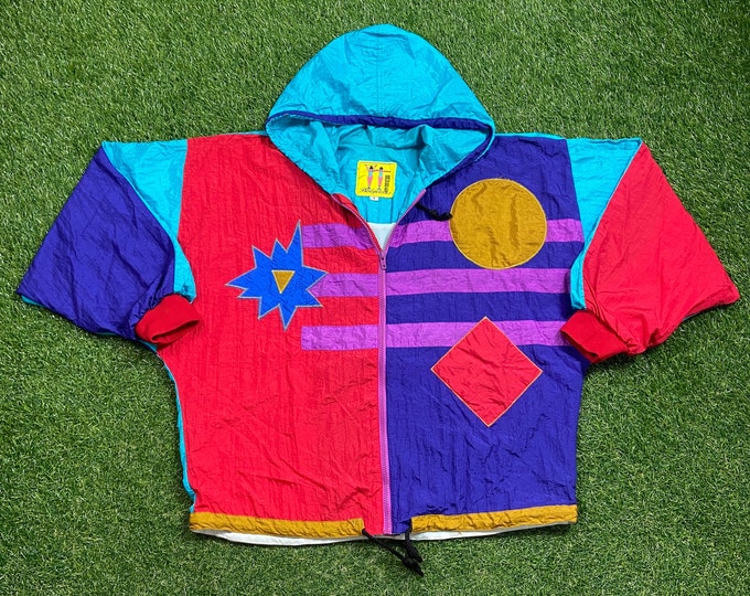 Vintage Graphic Windbreaker Zip Up Jacket Body Works Size Small S Multicolor Streetwear Sport Active Wear Classic Light Rain Coat 1990s