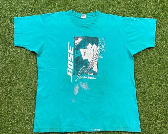 Vintage Bose T Shirt Tee Fruit of the Loom Made USA Size Xtra Large XL Music Beats by Dre JL Audio Headphones Speakers Subwoofer 1990s 90s