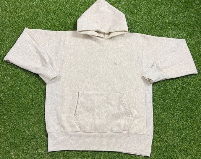 Vintage Plain Gray Champion Hoodie Sweatshirt Size Xtra Large XL Quality 1990s Oversized Comfy Great Fit Made USA Original 90s Pull Over