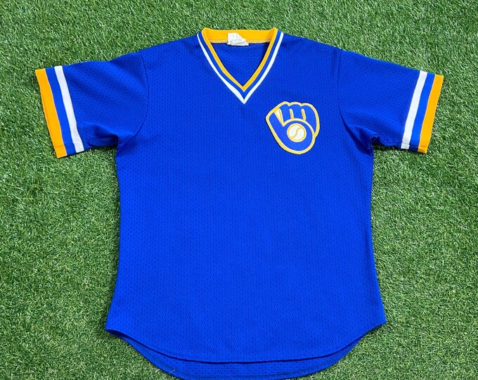 Vintage Milwaukee Brewers Jersey Majestic Made Usa Size Xtra Large XL MLB Baseball National League Classic Wisconsin 1980s 80s