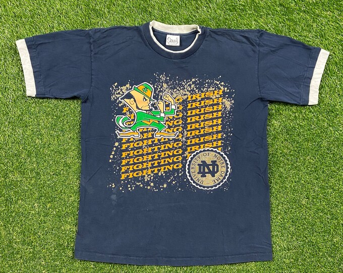Vintage University of Notre Dame T Shirt Tee Savvy Made USA Size Large L Fighting Irish NCAA College Football 1990s 90s