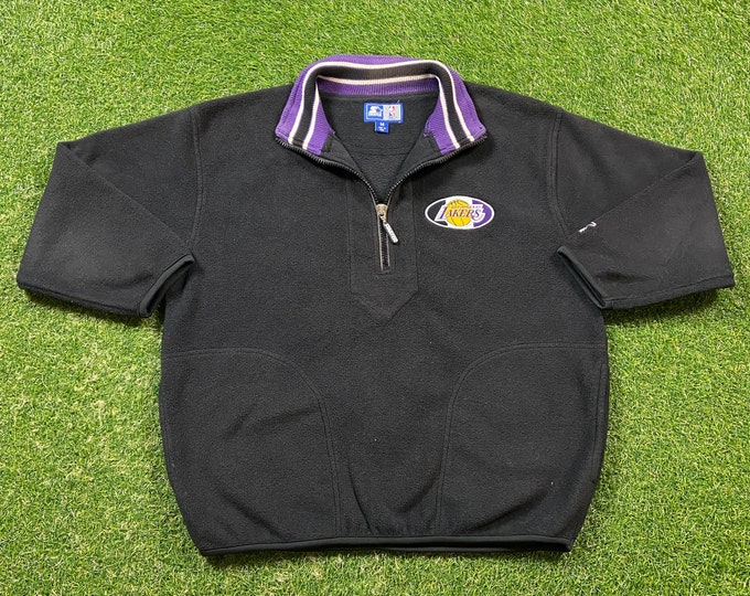 Vintage Los Angeles Lakers Fleece Sweater Starter Size Medium M NBA Basketball Shaq Kobe Magic Lebron California Pull Over 1990s 90s