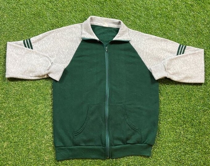 Vintage Warm Up Zip Up Track Sweater Made USA Size Large L 1980's 80's Cozy Comfy Rare Track Light Jacket Classic Original
