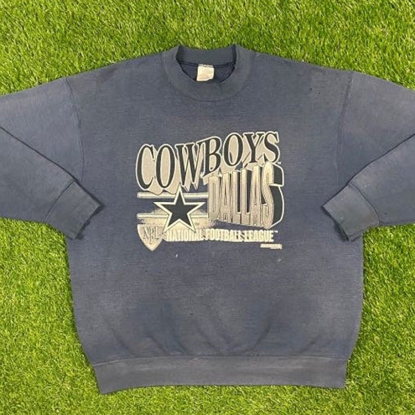 Vintage 90'S CSA NFL Dallas Cowboys Print Sweatshirt, Men's Size Medium cotton navy blue type Vintage Second Hand