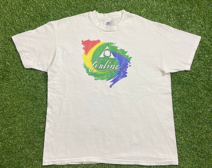 Vintage America Online T Shirt Tee Hanes Made USA Size Xtra Large XL AOL Online Service Provider Internet Computer Tech Email 1990s 90s