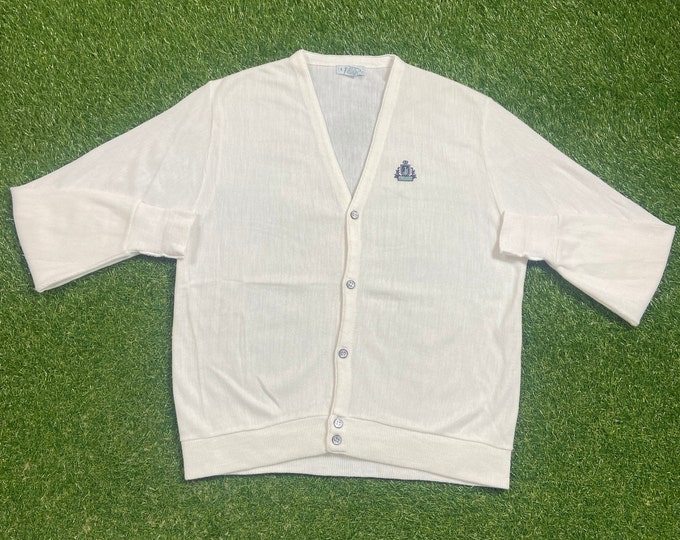 Vintage Izod Cardigan Sweater Made USA Size Large L White 1980s 80s Designer Paris Streetwear Comfy Button Down