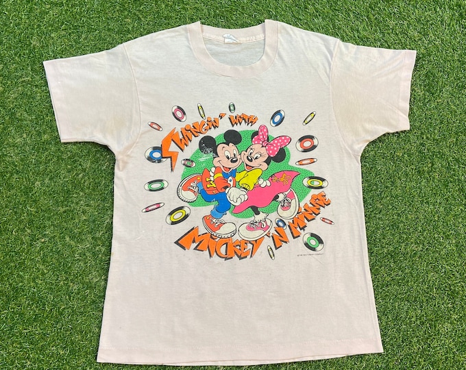 Vintage Mickey Mouse Minnie Mouse T Shirt Tee Made USA Size Medium M Walt Disney World Classic WDW Magic Kingdom 1980s 80s