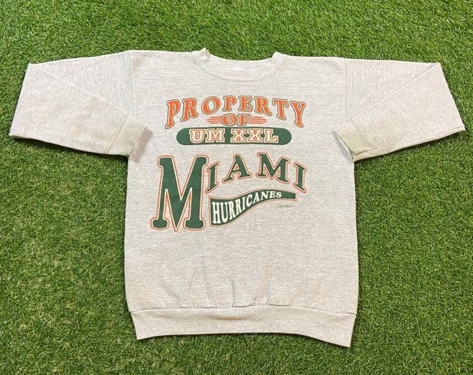 Vintage University of Miami Hurricanes Crewneck Sweatshirt Made USA Size Large L 305 The U Miami Style Florida NCAA College Football 1990s