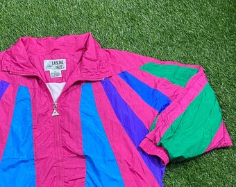 Vintage Graphic Windbreaker Zip up Jacket Casual Isle Size