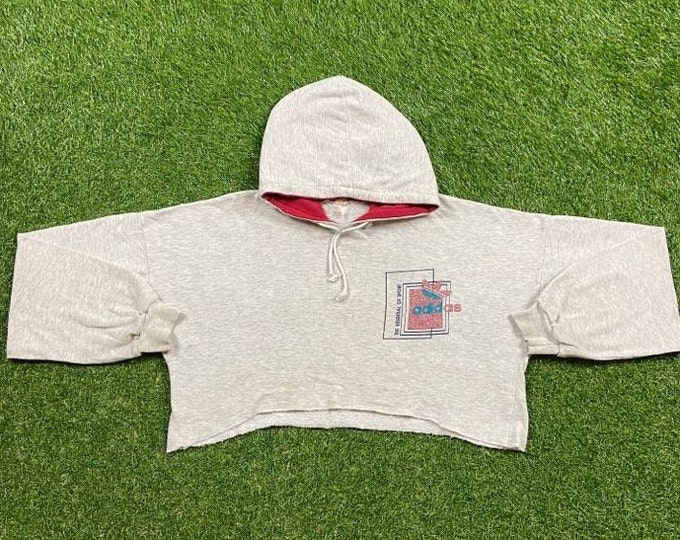Vintage Adidas Crop Hoodie Sweatshirt Size Large L RARE New York Three Stipes Yeezy Run DMC 90s Warm Cozy Comfy 1990s Classic Logo Original