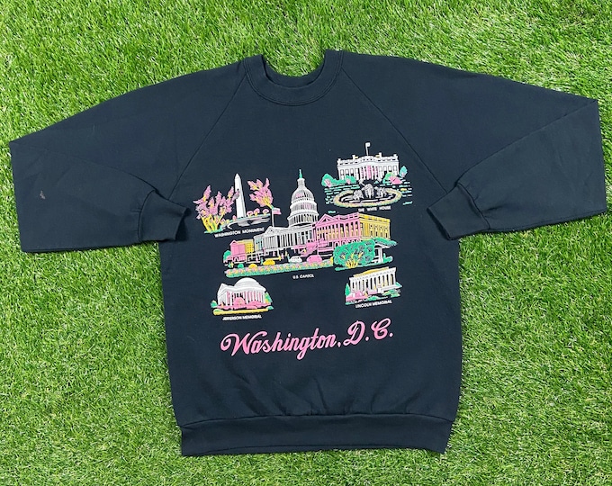 Vintage Washington DC District of Columbia Crewneck Sweater Fruit of the Loom Made USA Size Large Capital of the United States of America