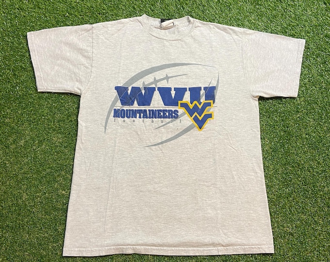 Vintage West Virginia University T Shirt Tee Made USA Size Large L Mountaineers WVU NCAA College Football Classic 1990s 90s