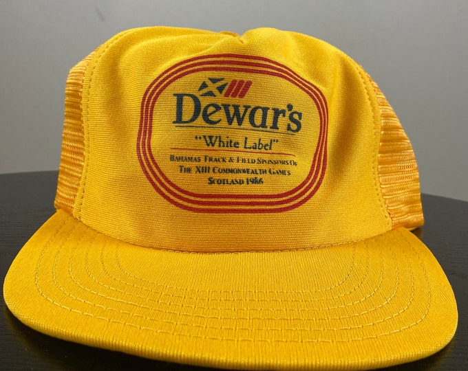 Vintage Dewars White Label Snapback Hat Made USA OSFA Drink Alcohol Party Night Life Classic Liquor Whiskey 1980s 80s Trucker