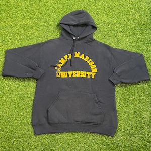 Vintage James Madison University Hoodie Sweatshirt Made USA Size Large L Virginia College 1990s 90s Pull Over Oversized