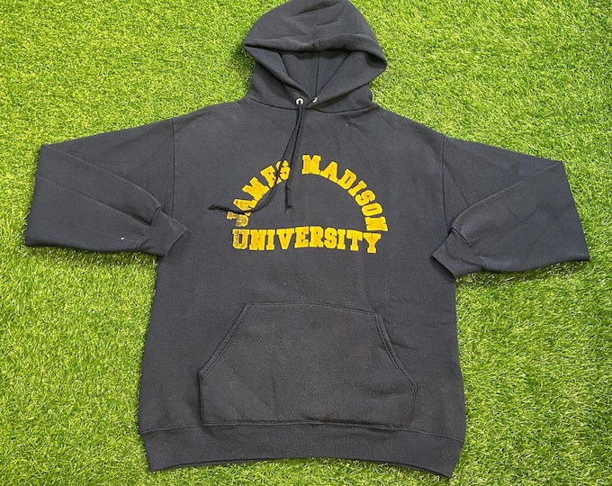 Vintage James Madison University Hoodie Sweatshirt Made USA Size Large L Virginia College 1990s 90s Pull Over Oversized