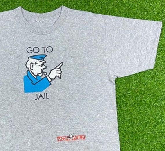 Vintage Monopoly Go To Jail Graphic Tee T Shirt Size Gem