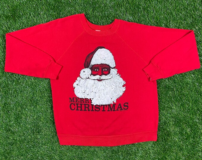 Ugly Santa Merry Christmas Sweater Vintage Tacky Holiday Party Merry Santa Classic Large Made USA Xmas 90s 80s