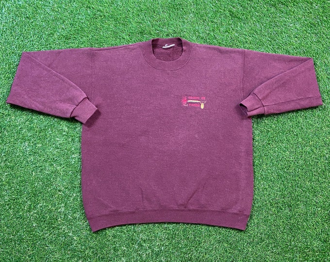Vintage Hooked on Fishing Crewneck Sweatshirt Size Medium M Planet Ocean Funny 1990s 90s Fishing Bass Pro Shops Pull Over Oversized