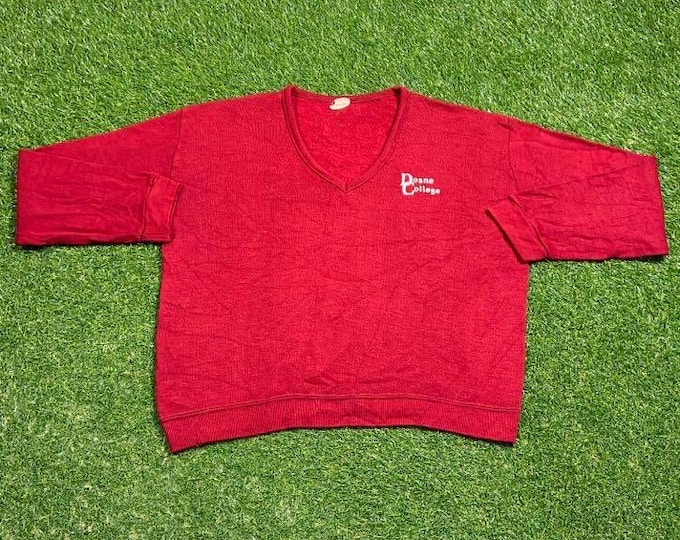 Vintage Doane College V Neck Sweater Nebraska  NCAA College Football 1990s 90s Pull Over Oversized