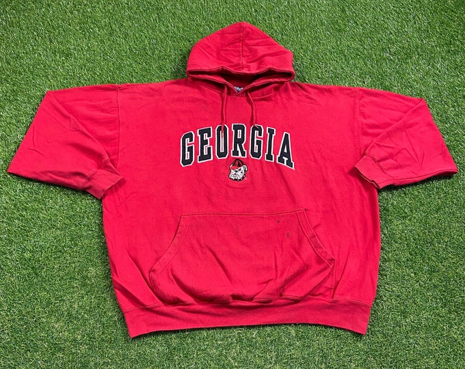 Vintage University of Georgia Bulldogs Hoodie Sweatshirt Size XXL 2XL NCAA College Football Athens Atlanta 1990s 90s Pull Over Oversized