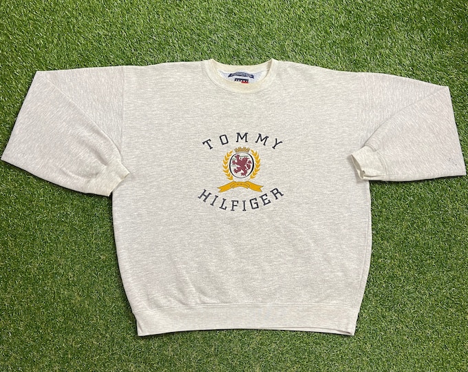 Vintage Tommy Hilfiger Crewneck Sweatshirt Made USA Size Xtra Large XL Quality 90s TH Comfortable 1990s Fit Streetwear Flag Originals