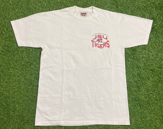 Vintage Jackson State University T Shirt Tee Made USA Size Large L JSU Tigers NCAA College Football Classic Mississippi 1990s 90s