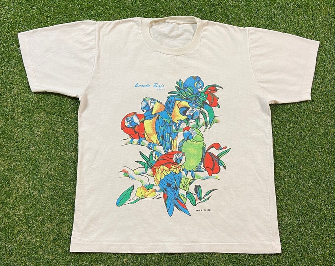 Vintage Loreto Baja Mexico T Shirt Tee Size Small S Cancun Mexico Party Vacation Beach Caribbean 1990s 90s Parrots Birds
