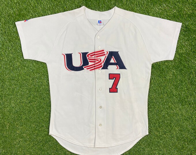Vintage Team USA # Lynch Baseball Jersey Russell Athletic Made USA Size Large L MLB Baseball Authentic