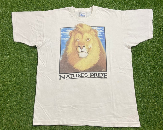 Vintage Lion Nature's Pride T Shirt Tee Made USA Size XL Wild Cat Tigers Cheetahs Leopards Panthers Jungle Animal Safari King Nature Animals