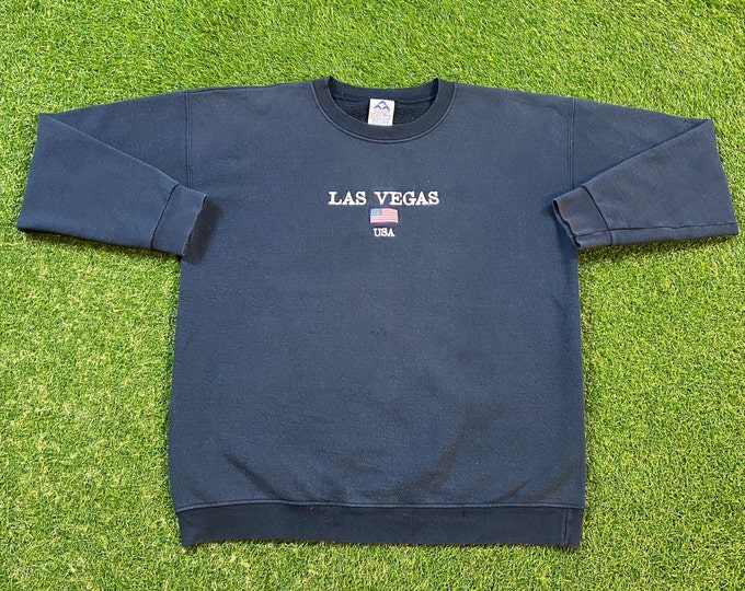 Vintage Las Vegas Crewneck Sweatshirt AAA Size Large L Casino Gambling Sin City Nevada Tourist Visitor 1990s 90s Pull Over Oversized