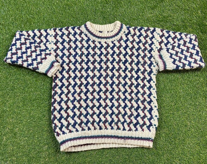 Vintage Multicolor Knitted Crewneck Sweater Lema Size Large L Quality Cool Pattern Warm Winter Fashion Pull Over Oversized 1990s