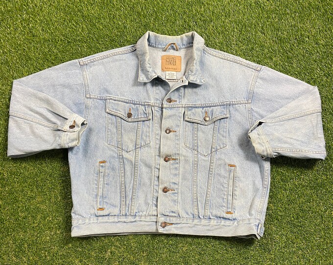 Vintage North West Blue Jean Jacket Size Large L American USA Classic Blue Jean Jacket Button Down 1980s Original Lightwash