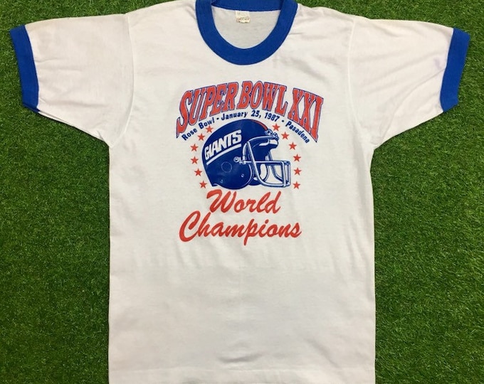 Vintage New York Giants NFL Football Small / Medium NEW Tee T-Shirt Old Logo Made USA Big Blue World Champions 1986 80s Screen Stars Ringer