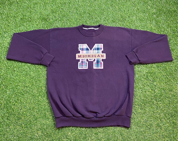 Vintage University of Michigan Wolverines Crewneck Sweatshirt Size Large L NCAA College Football Big House Detroit Pull Over 1990s 90s