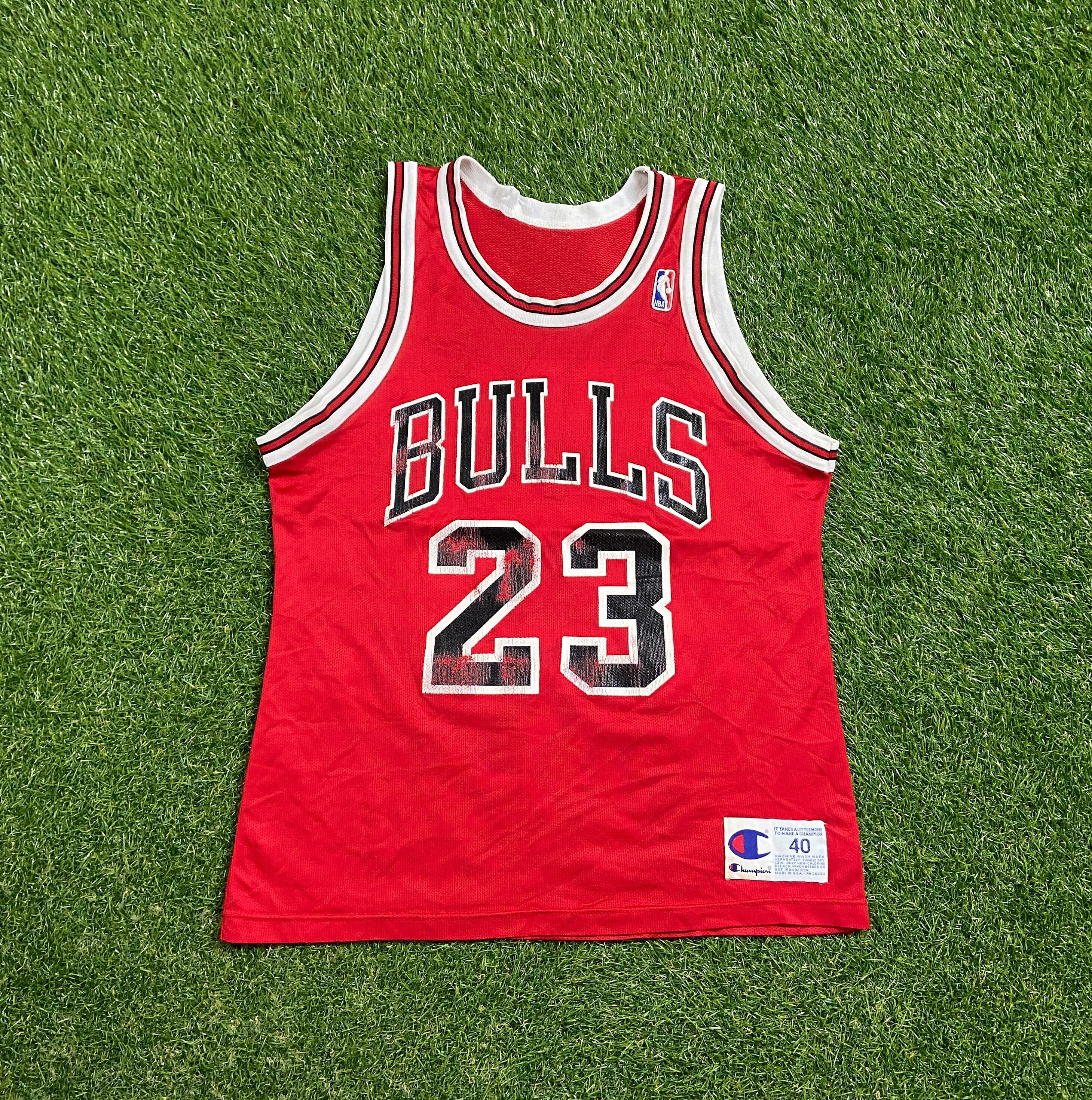 Vintage Champion Michael Jordan Chicago Bulls Red Jersey #23 X-Large 48 NBA  XL