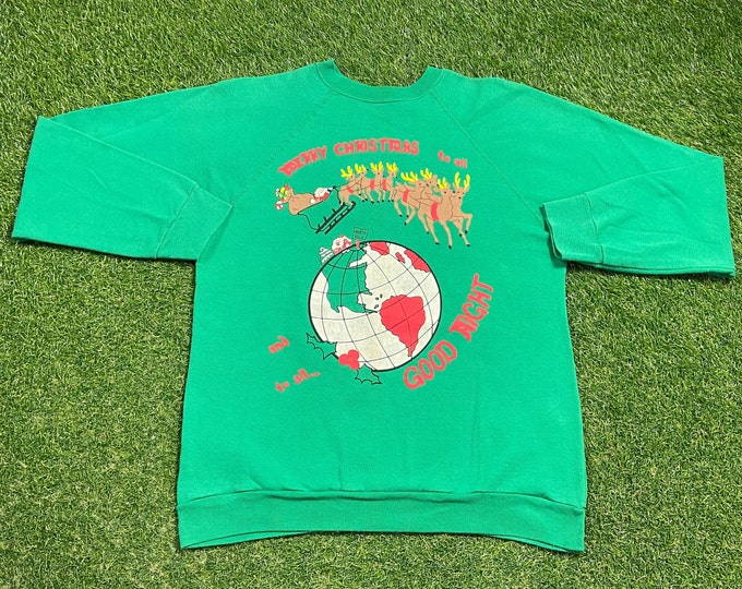 Ugly Christmas Sweater Sweatshirt Reindeer Vintage Tacky Holiday Party Merry Santa Claus Classic 80s 90s Xmas Size Medium Pull Over
