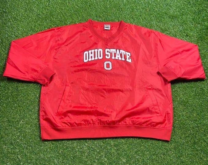 Vintage Ohio State University Pull Over Windbreaker Jacket Size XXL 2XL NCAA College Football Basketball OSU Buckeyes Light Rain Coat 1990s