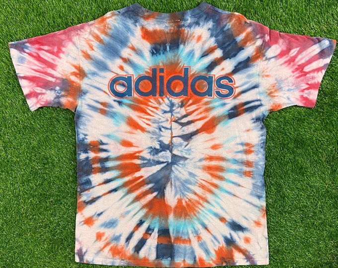 Vintage Adidas Tie Dye Custom 1980s All Over Print Shirt Large Three Stripes RARE 80s Sportswear Colorful Single Stitch