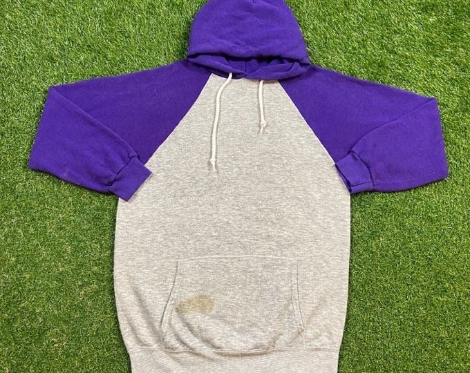Vintage Gray and Purple Hoodie Sweatshirt Size Medium M Tri Blend Rayon Quality 1990's Comfy Great Fit Original 90s Pull Over