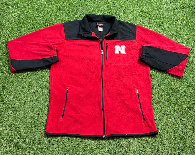 Vintage University of Nebraska Cornhuskers Zip Up Sweater Size Medium M NCAA College Football 1990s 90s Pull Over Oversized
