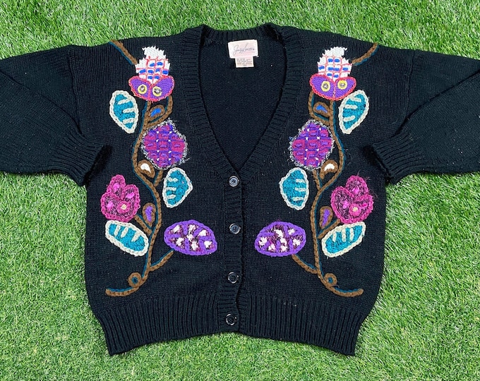 Vintage Jocelyn Smith Black Cardigan Sweater Size Medium M 1990s 90s Comfy Button Down Warm